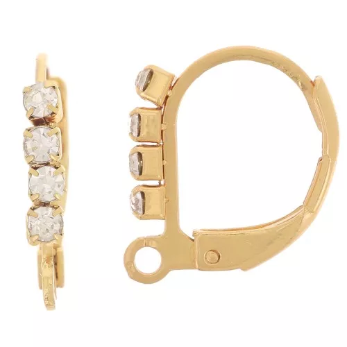 Monachelle in strass da 14 mm con anello aperto - Acciaio inox 304L dorato x2