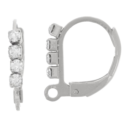 Orecchini a bottone con strass da 14 mm e anello aperto - Acciaio inossidabile 304L x2