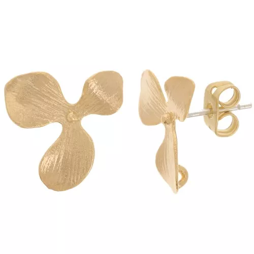Orecchini perno con fiore strutturato 15 mm con anello aperto -dorato oro fino x2