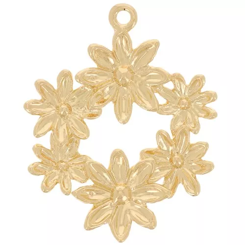 Ciondolo corona di fiori 16 mm - Dorato in oro fino x1