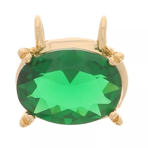 Pendente ovale in ossido di zirconio 8x8,5 mm - Placcato oro 3 micron - Verde x1