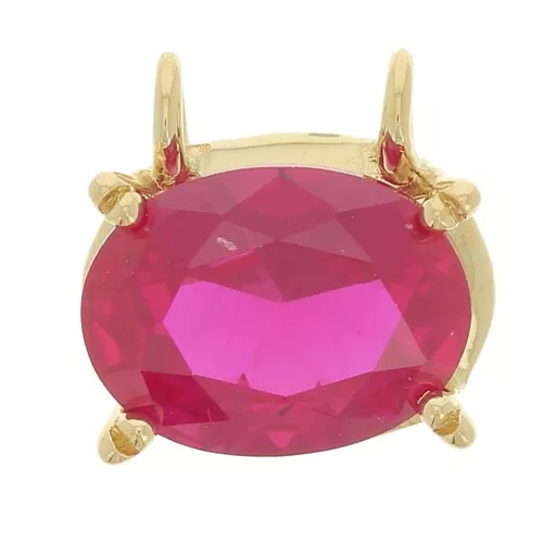 Pendente ovale in ossido di zirconio 8x8,5 mm - Placcato oro 3 micron - Fucsia