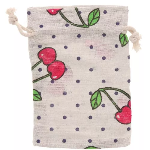 Borsa in tessuto sintetico effetto juta 95x140mm motivo ciliegia - Beige Rosso x1