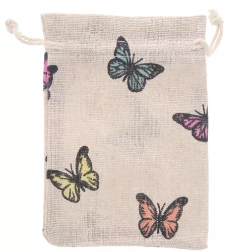 Borsa in policotone effetto juta 95x140mm con farfalle - Beige - Multicolore x1
