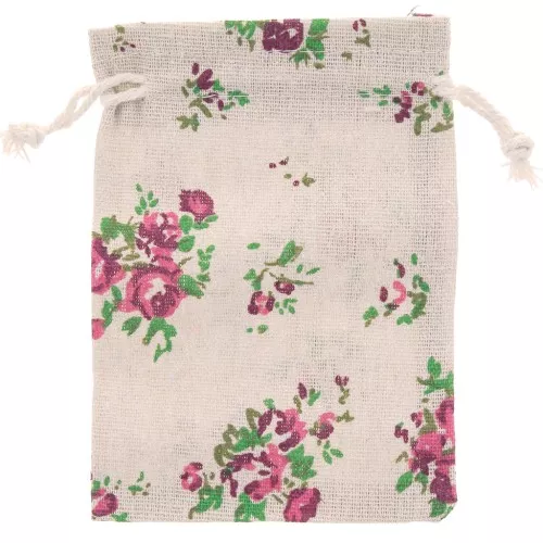 Borsa in policotone effetto juta 95x140 mm Fiori - Beige - Rosa - Verde x1