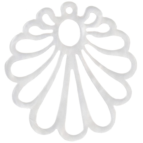 Pendente a conchiglia scavato in acrilico 28x26 mm - Bianco perlato x1