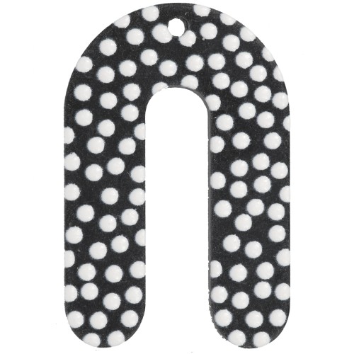 Pendente U in acetato 32x21 mm - motivo a pois - Nero - Bianco x1