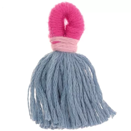 Pompon grande in cotone con gancio 43 mm - Grigio scuro - Rosa scuro x1