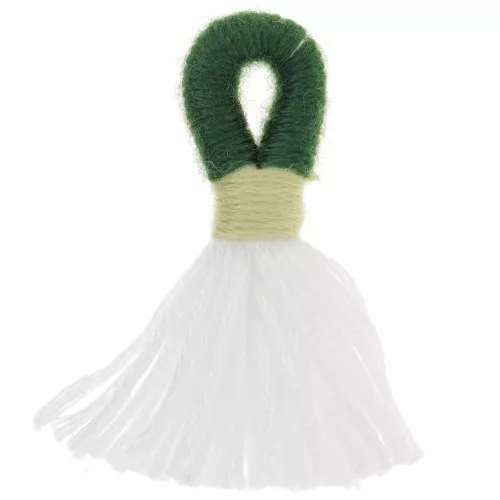 Pompon grande in cotone con gancio 43 mm - Bianco - Verde scuro x1