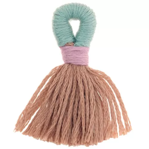 Pompon grande in cotone con gancio 43 mm - Marrone - Verde salvia x1