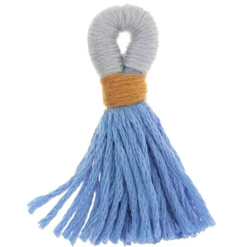 Pompon grande in cotone con gancio 43 mm - Blu cielo - Grigio x1