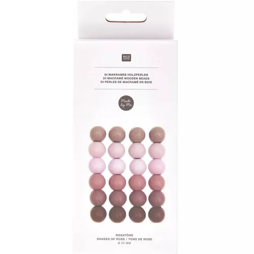 Set di 24 perle di legno rotonde a foro largo da 25 mm per il macramè - Multi-rosa