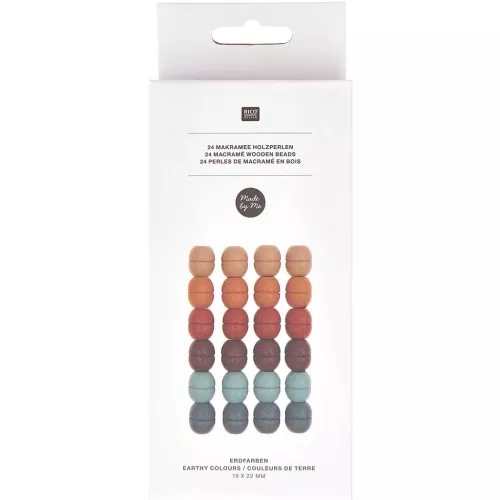 Set di 24 perle di legno ovali a foro largo 22x18 mm per macramè - Colori terra