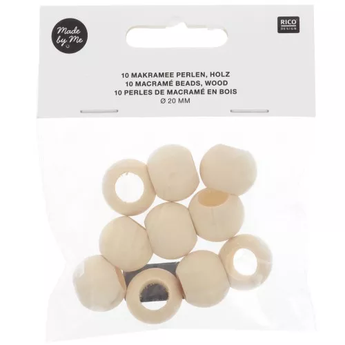 Set di 10 perle in legno grezzo a foro grande da 19 mm per macramè - Naturale