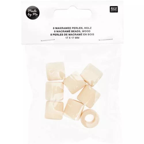 Set di 8 perline tubolari in legno grezzo a fori grandi da 17 mm per macramè - Naturale