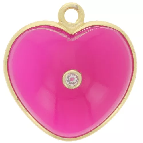 Pendente cuore 18x16 mm ossido di zirconio oro - Calcedonio rosa