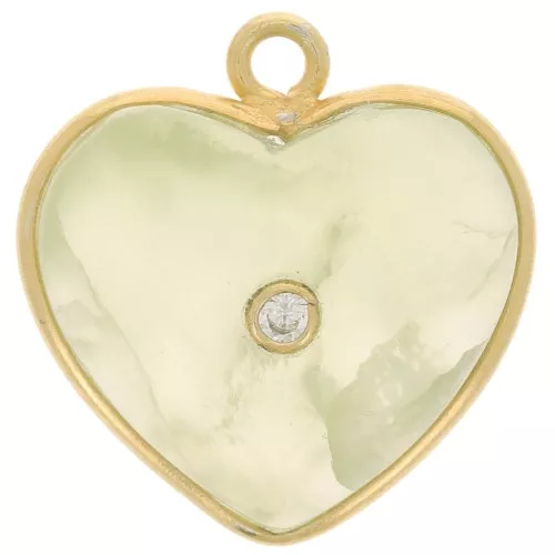 Pendente cuore 18x16mm in pietra semipreziosa e ossido di zirconio Oro Prehnite x1