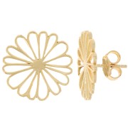Orecchini perno fiore scavato 20 mm - dorato con oro fino x2