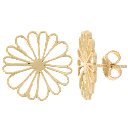 Orecchini perno fiore scavato 20 mm - dorato con oro fino x2
