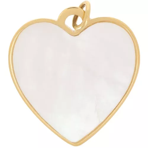 Pendente cuore in madreperla 19x17 mm e anello aperto - Acciaio inox316L dorato x1