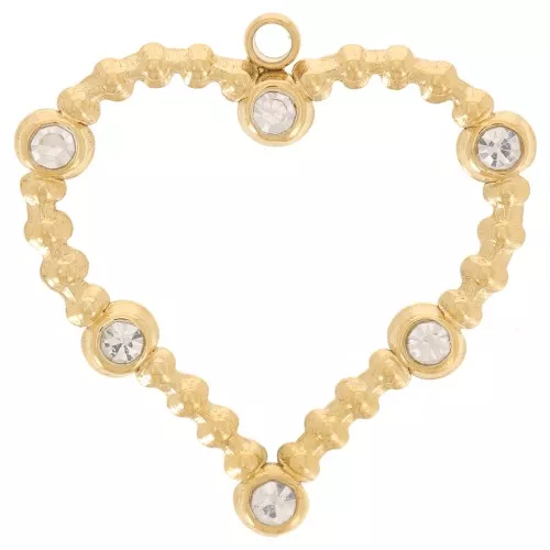 Pendente cuore piccole sfere ossidi di zirconio 23x22mm acciaio inox316L Doratox2