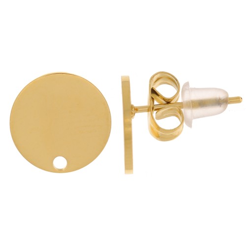 Orecchini perno rotondi lisci da 10 mm - Acciaio inossidabile 316L - Dorati x2
