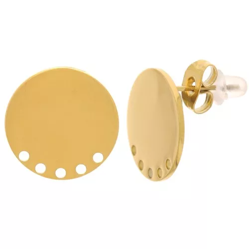 Orecchini tondi lisci 15 mm con 5 fori - Acciaio inossidabile 316L dorato x2