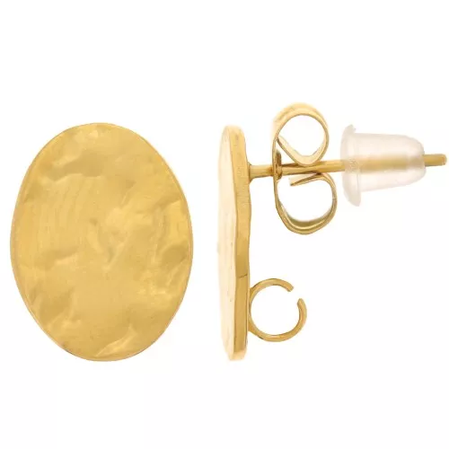 Orecchini ovali martellati 13x10mm - anello aperto - Acciaio inox316L dorato x2