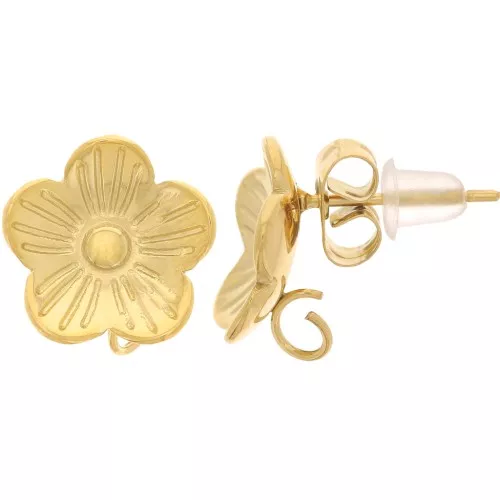 Orecchini a fiore da 11 mm con cerchio aperto -Acciaio inossidabile 304L dorato x2