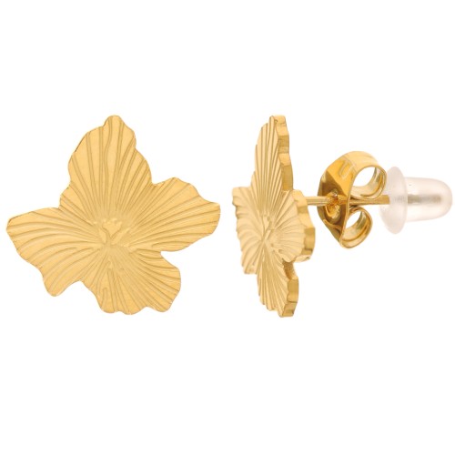 Orecchini a fiore 13x15 mm - anello aperto - Acciaio 316L dorato x2
