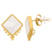 Orecchini a rombo 15x13mm con piccole sfere e madreperla - Acciaio inossidabile 316L placcato oro x2