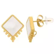 Orecchini a rombo 15x13mm con piccole sfere e madreperla - Acciaio inossidabile 316L placcato oro x2