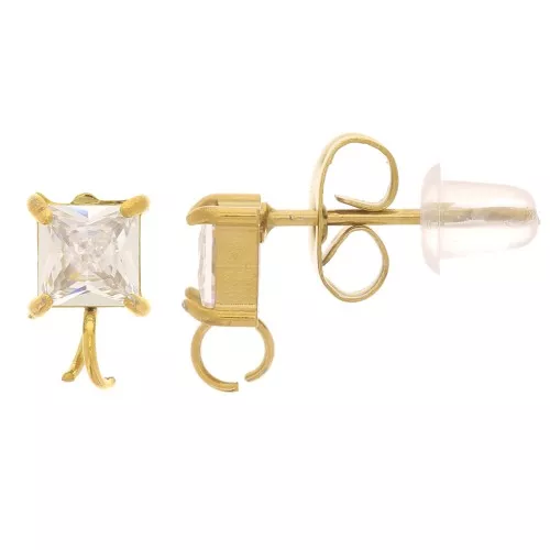 Orecchini perno quadrati con ossido di zirconio 8x5mm Acciaio inox dorato 304L x2