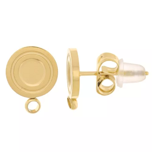 Orecchini perno tondi da 8 mm per cabochon da 4 mm - Acciaio inox 316L dorato x2