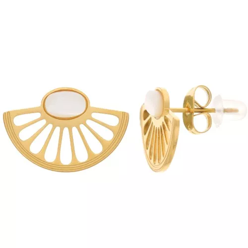 Orecchini ventaglio 12x18mm con cabochon di madreperla Acciaio inox316L dorato x2