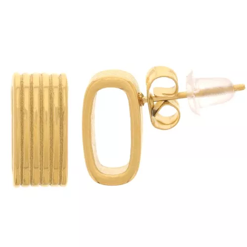 Orecchini perno con design cavo a coste 12x5,5 mm - Acciaio inox 304L dorato x2