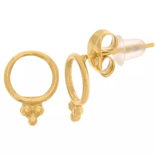 Orecchini perno cerchio cavo da 8 mm con palline - Acciaio inox 316L dorato x2