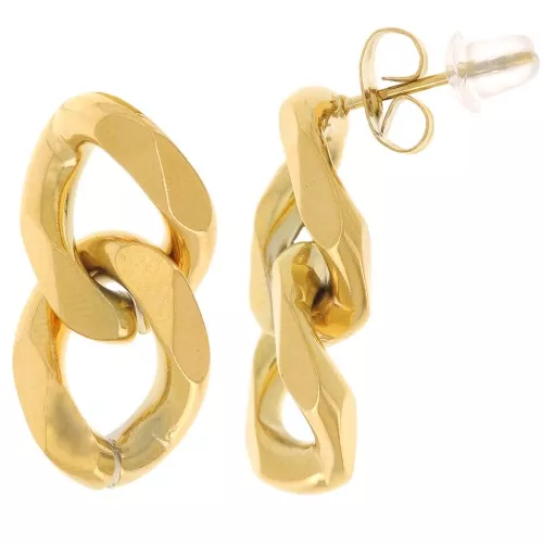 Orecchini con catena a cordoncino 22x11 mm - Acciaio inossidabile placcato oro 304L x2