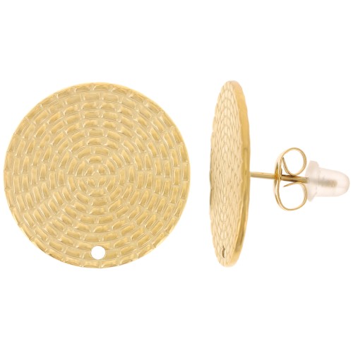 Orecchini rotondi strutturati 20 mm - Acciaio inossidabile 316L dorato x2