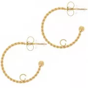 Orecchini aperti ritorti 20 mm con anello aperto - Acciaio inox 304L dorato x2
