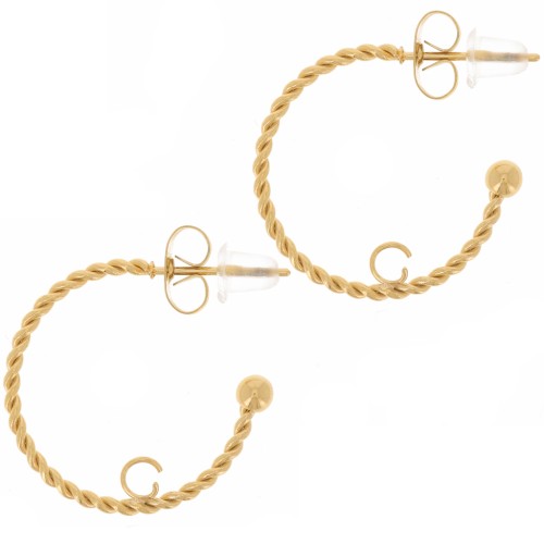 Orecchini aperti ritorti 20 mm con anello aperto - Acciaio inox 304L dorato x2