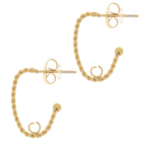 Orecchini a cerchio ovale ritorto 19x15 mm - anello aperto - acciaio inox 304L dorato x2