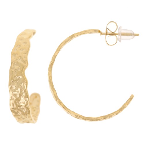Orecchini irregolari martellati larghi 26 mm - Acciaio inossidabile 316L dorato x2