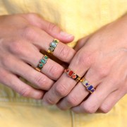 Anello con 3 pietre semipreziose S.55-60 - Acciaio inox316L dorato Agata rossa x1