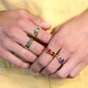 Anello con 3 pietre semipreziose S.55-60 - Acciaio inox316L dorato Agata rossa x1