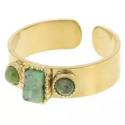 Anello con 3 pietre semipreziose S.55-60 Acciaio inox316L dorato Turchese africano