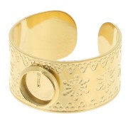 Anello largo regolabile da T.51 a T.58 - cabochon da 6 mm - Acciaio inossidabile 304, Dorato