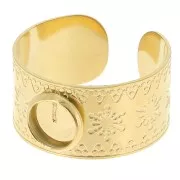 Anello largo regolabile da T.51 a T.58 - cabochon da 6 mm - Acciaio inossidabile 304, Dorato