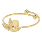 Anello sottile regolabile da T.52 a T.58 fiore e cabochon 3mm Acciaio inox316L