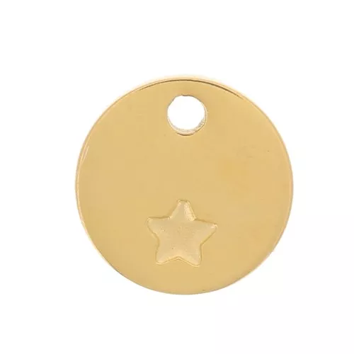 Zecchino rotondo da 7 mm per incisione - stella - acciaio inox 316L dorato x1